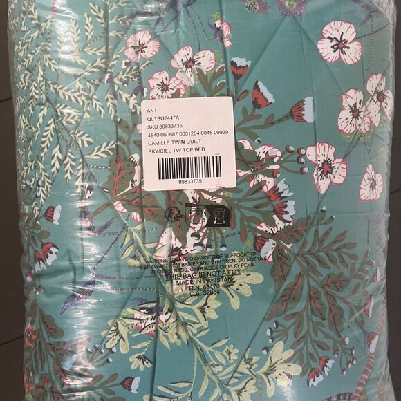 Anthropologie Reversible Organic Sateen Lemur & Flowers Twin Quilt NWT/NEW - Picture 5 of 5